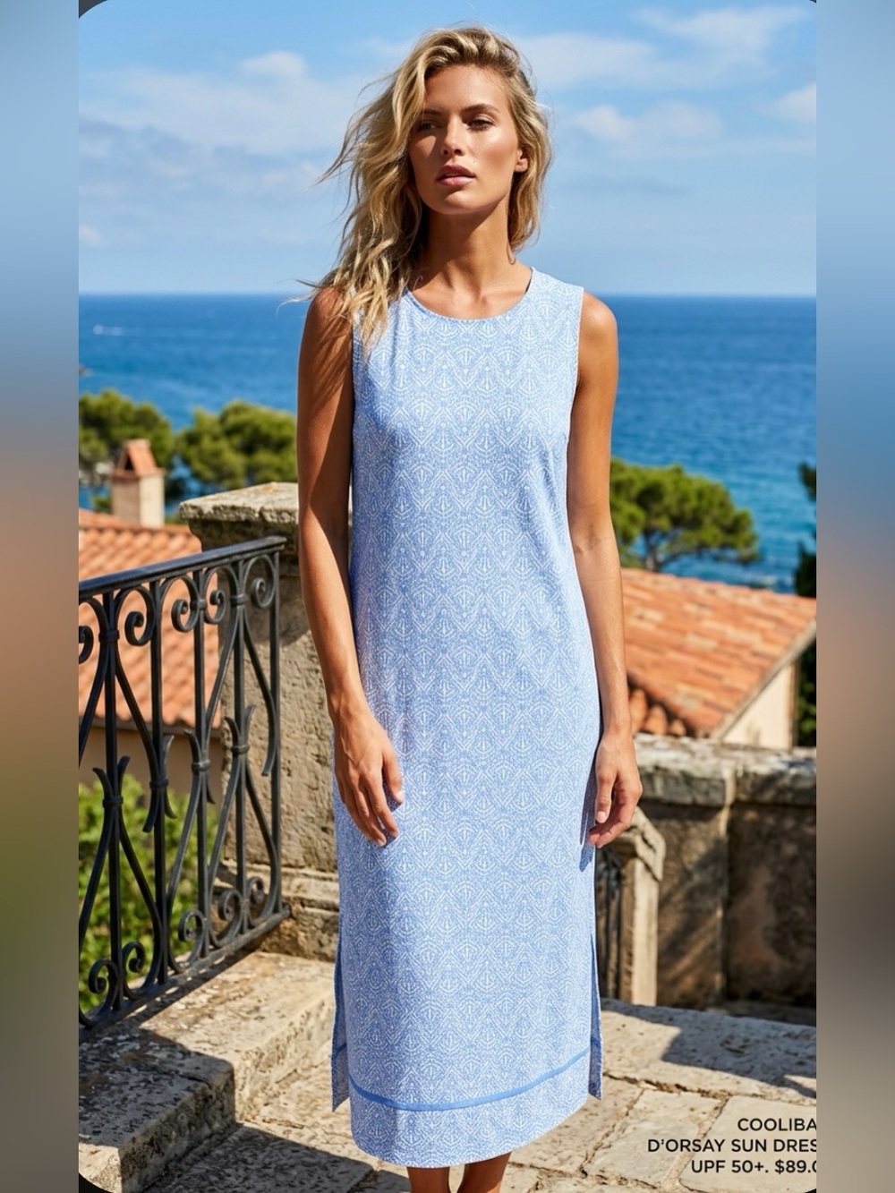 New COOLIBAR d’Orsay Sun Protection Dress UPF 50+ Blue White Geo Lightweight